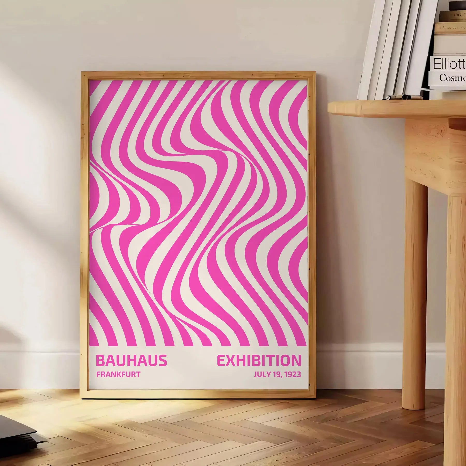 space Bauhaus poster vintage style artwork striking blend brown pink hues unique wall art perfect gift lover unframed options best decor needs