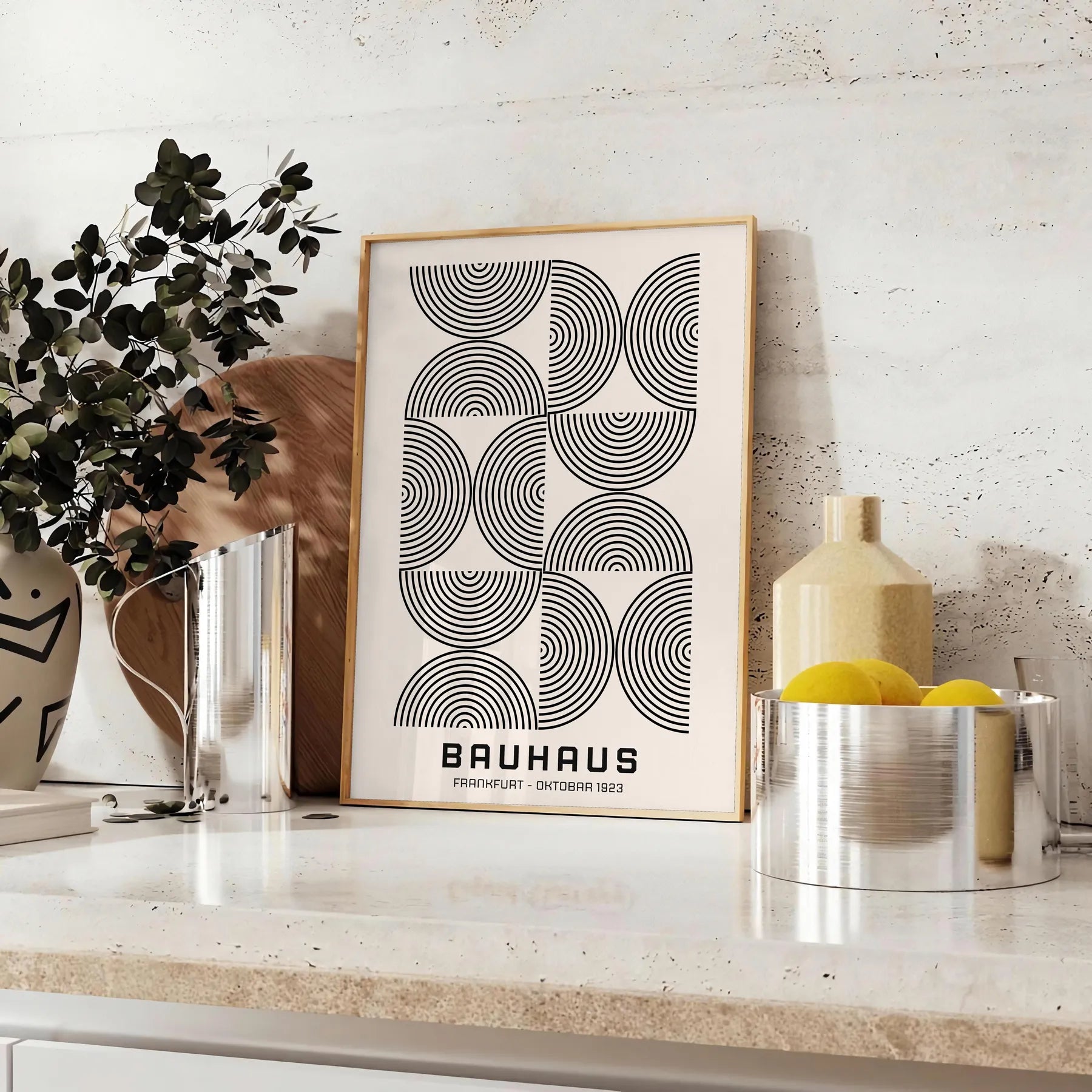 essence modern style Bauhaus art prints trendy gray black poster touch sophistication space perfect wall gift sizes A4 20×28 A0 decor today